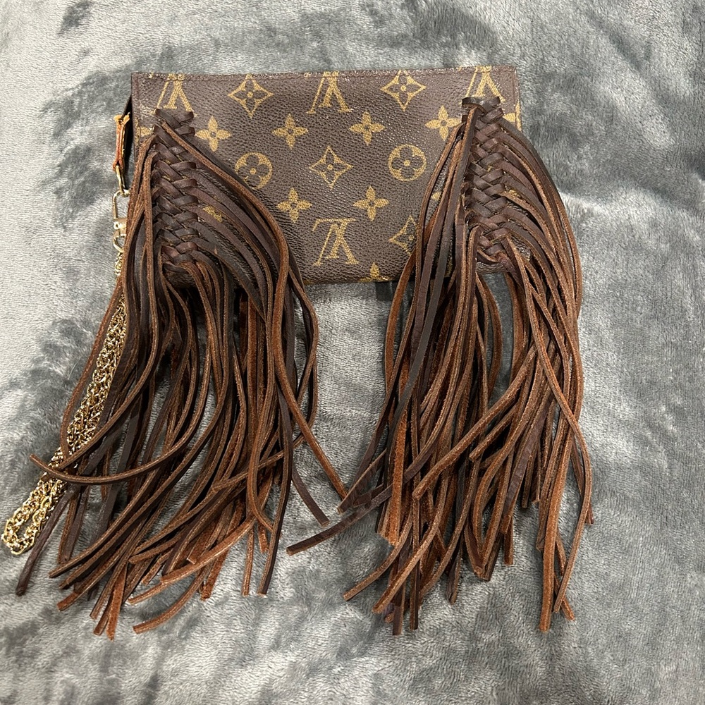 Brown Fringe Designer Clutch Vintage Boho Bag